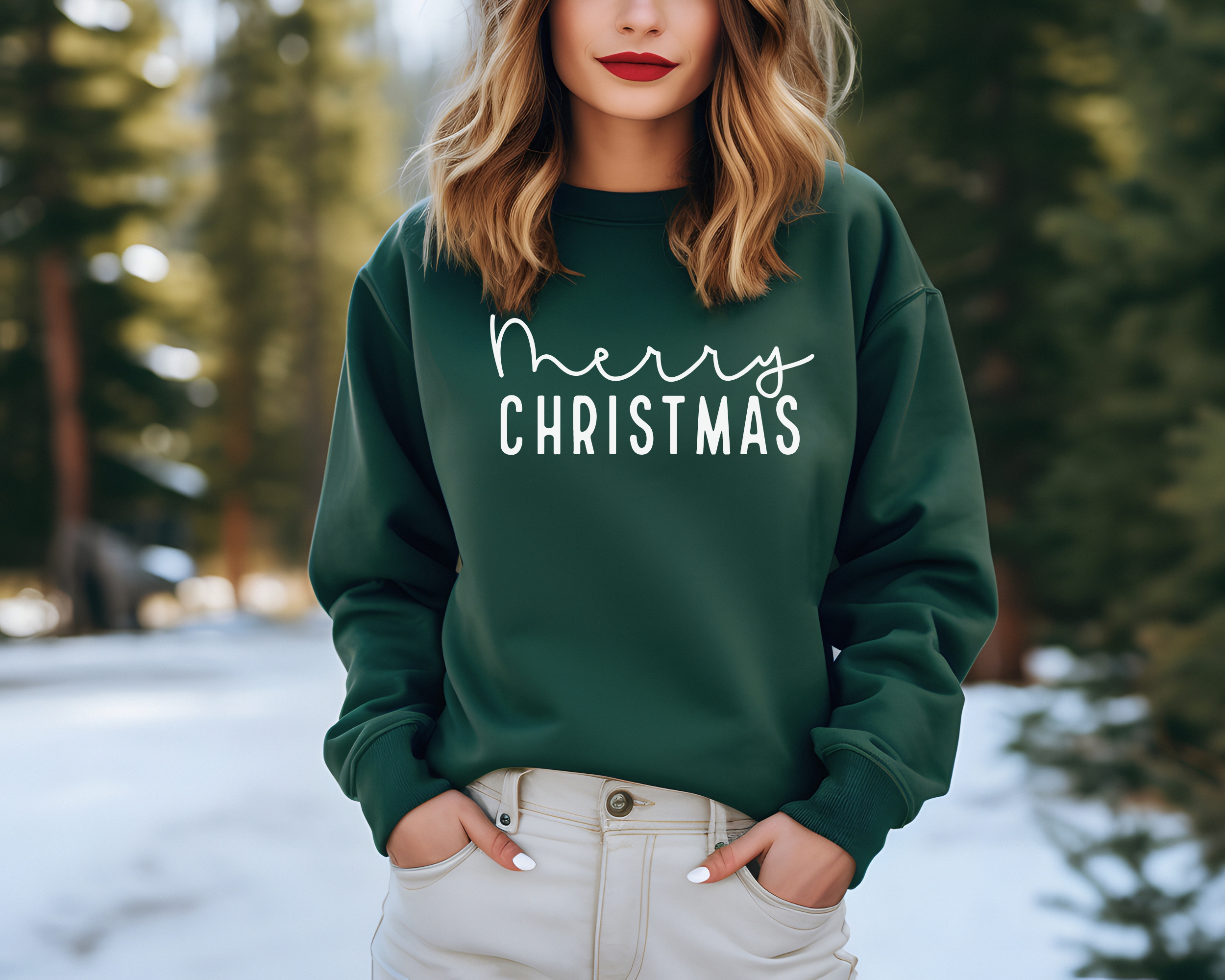 Merry Christmas sweatshirt for women in forest