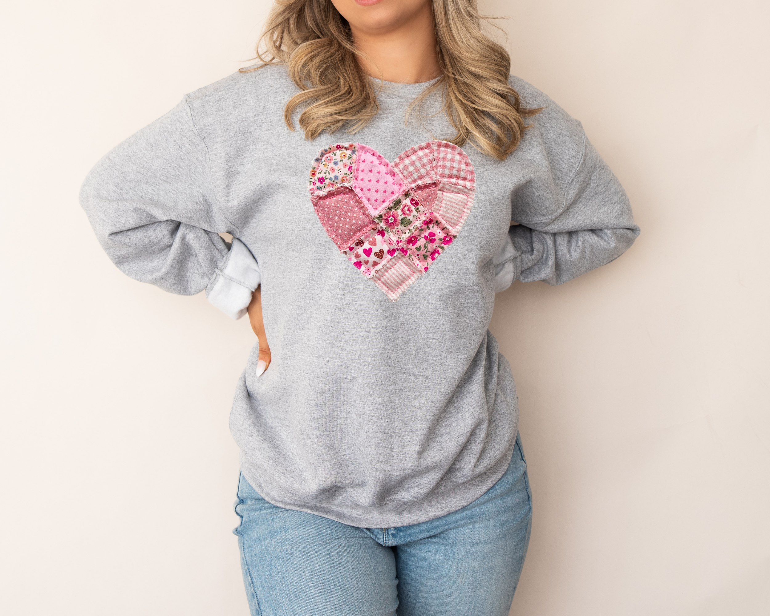Faux Patchwork Quilt Heart Sweatshirt | Valentine's Day Sweater