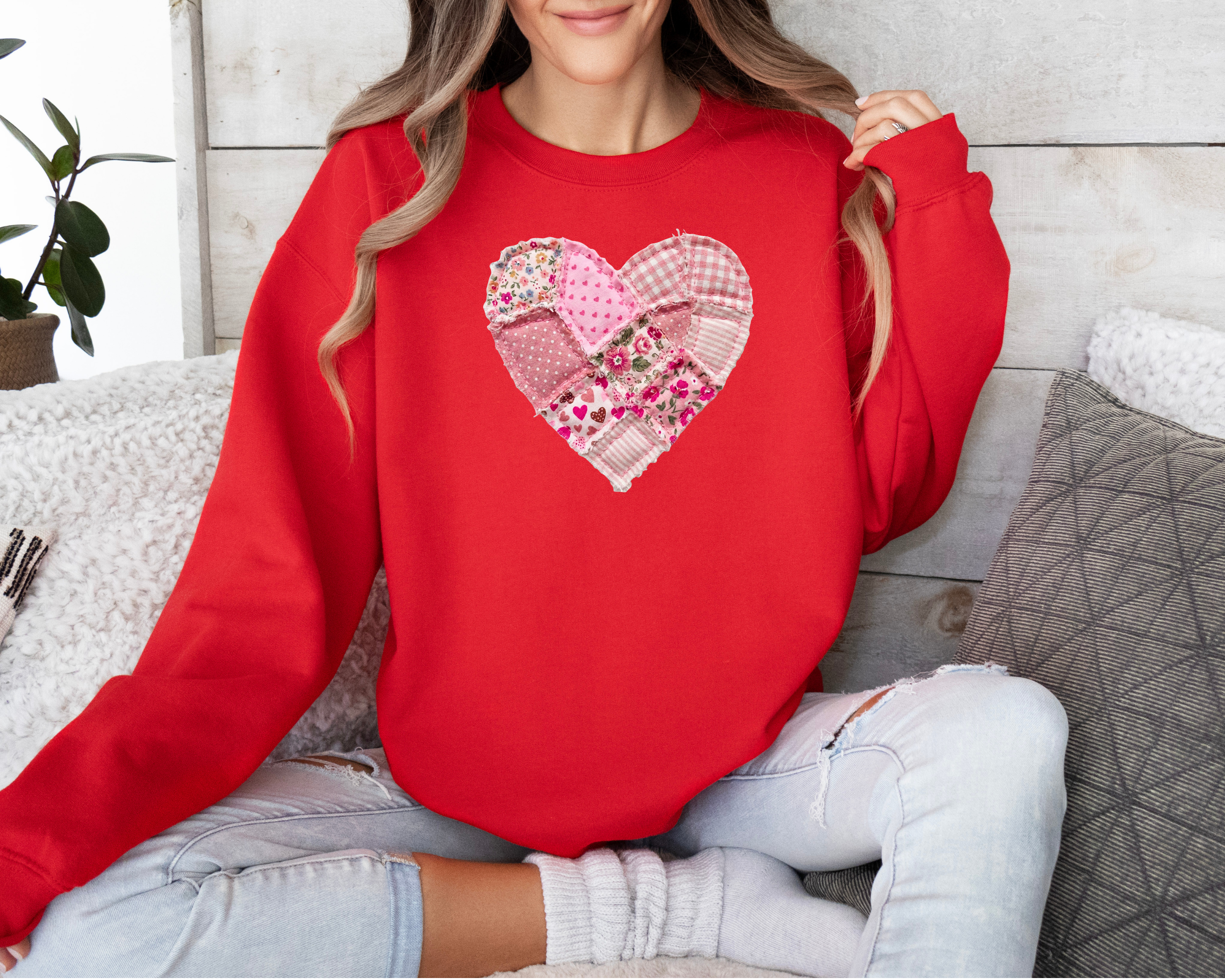 Faux Patchwork Quilt Heart Sweatshirt | Valentine's Day Sweater