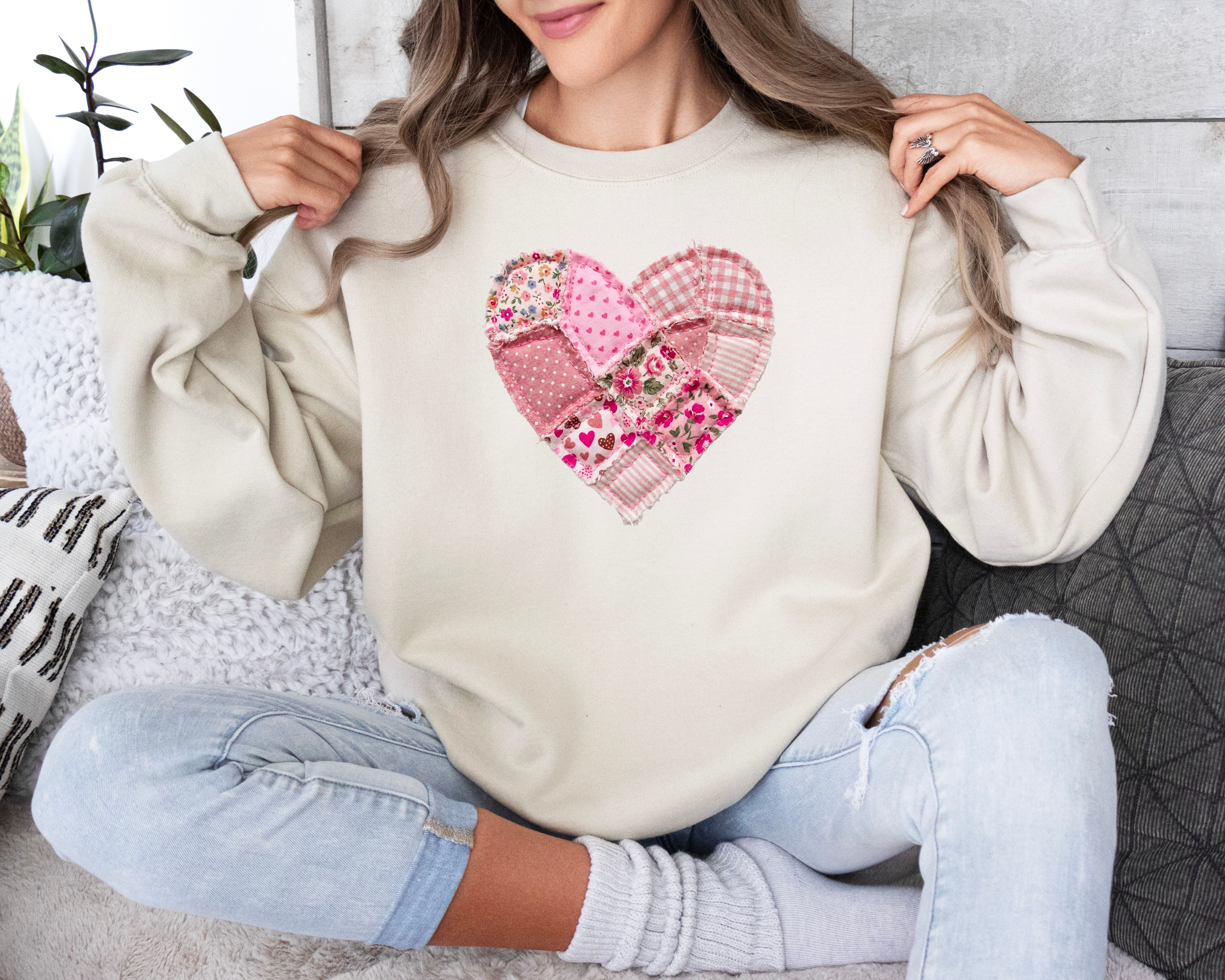 Faux Patchwork Quilt Heart Sweatshirt | Valentine's Day Sweater
