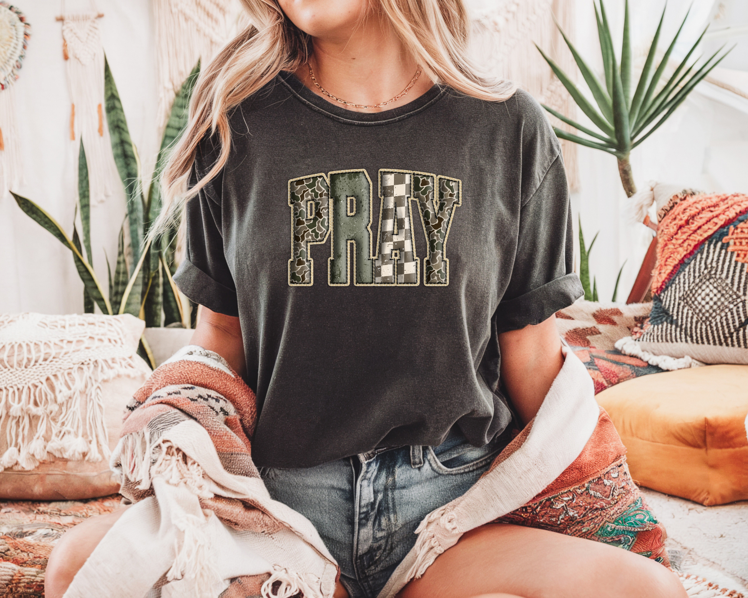 Camo Pray T-Shirt | Christian Shirts for Women