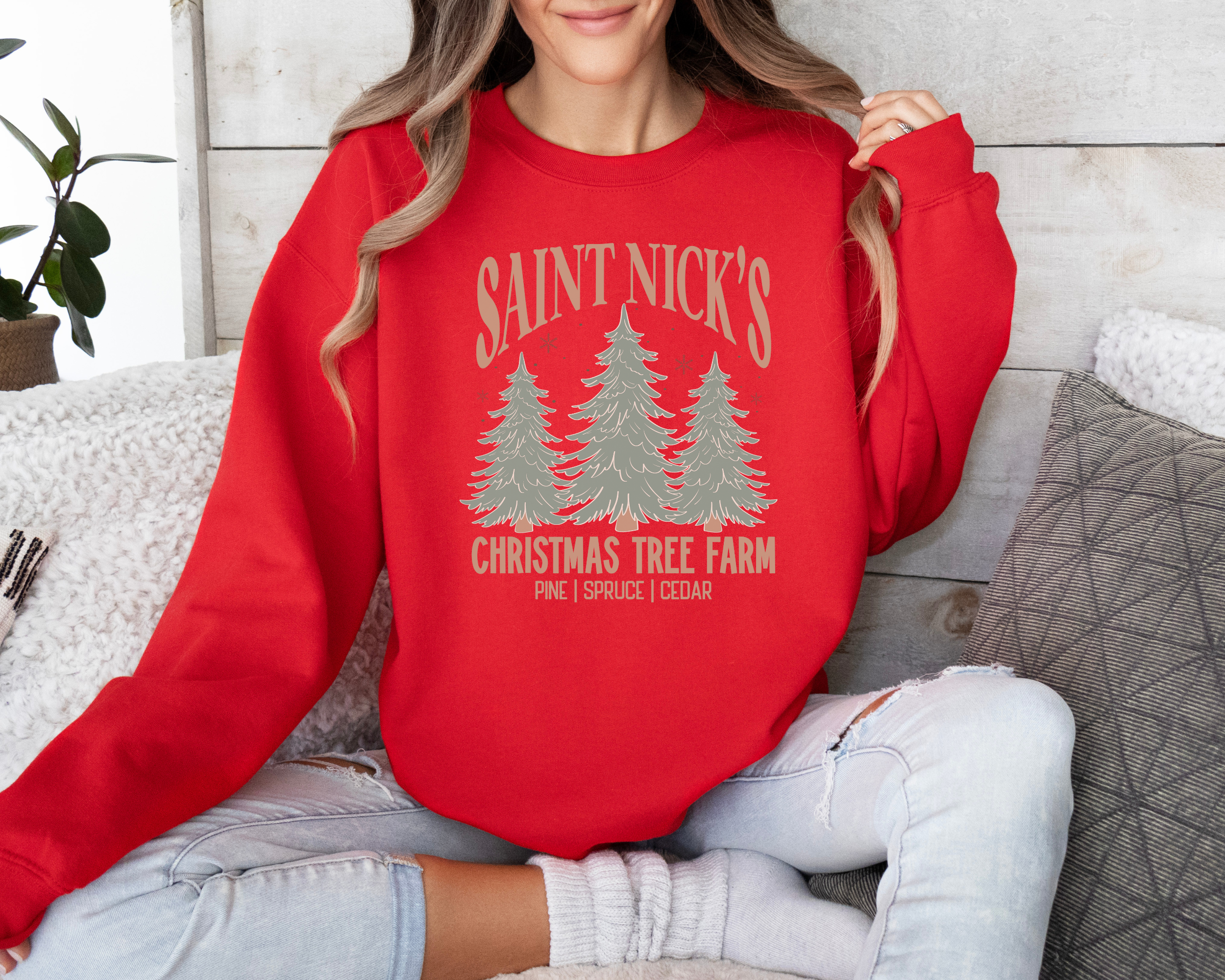 womens christmas tree farm sweatshirt