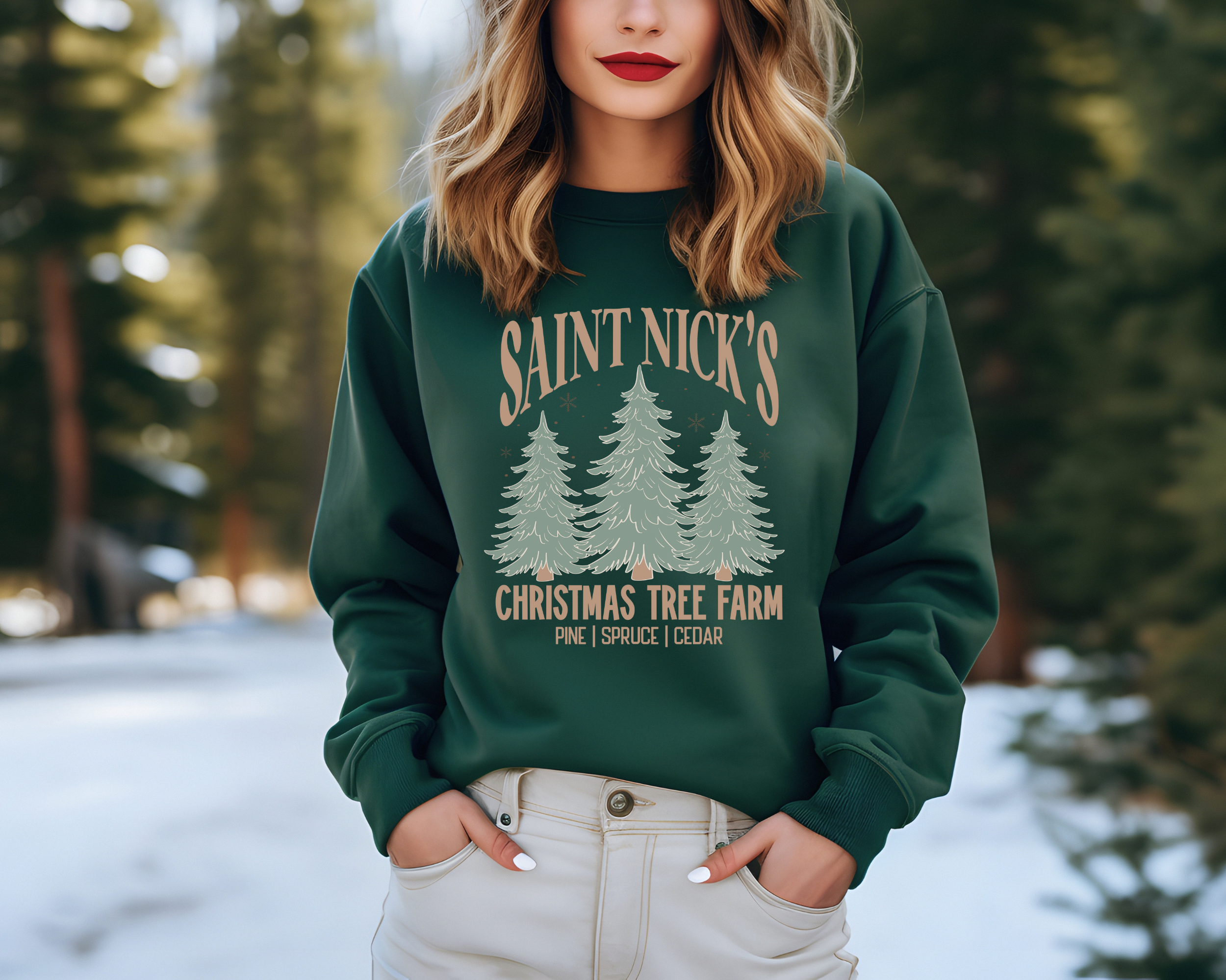 womens christmas tree farm sweatshirt