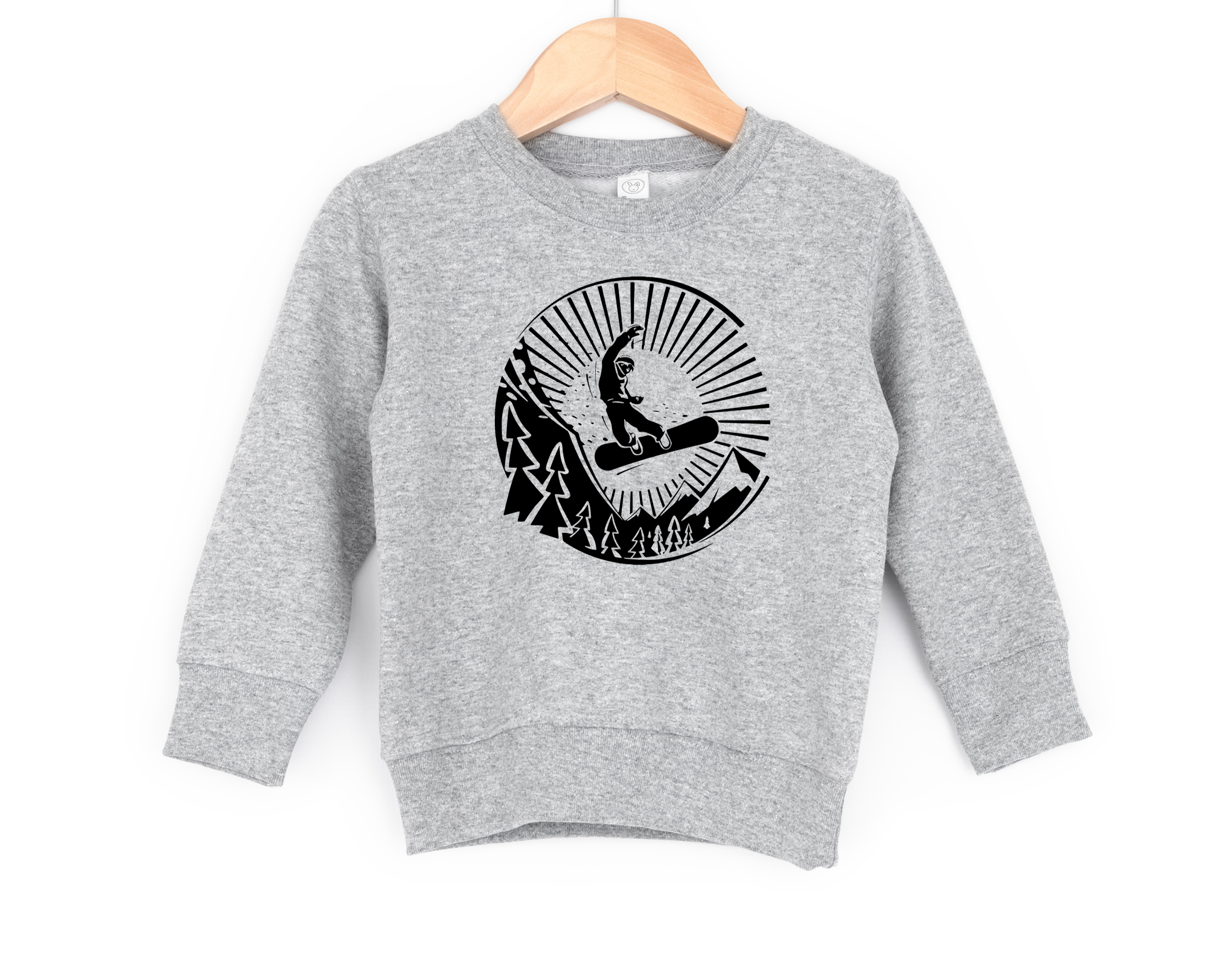kids snowboarding sweatshirt in gray with black design