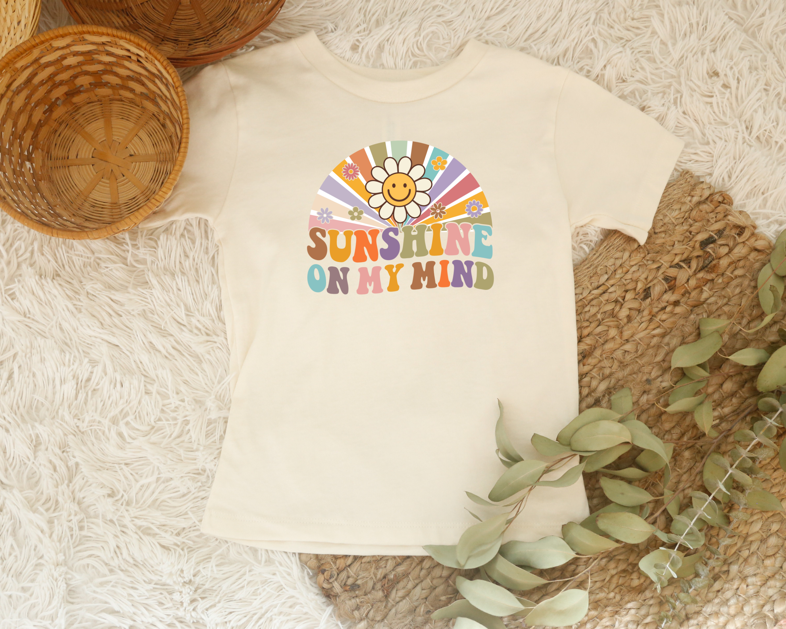 sunshine on my mind girls tshirt for spring or summer in a retro shirt design