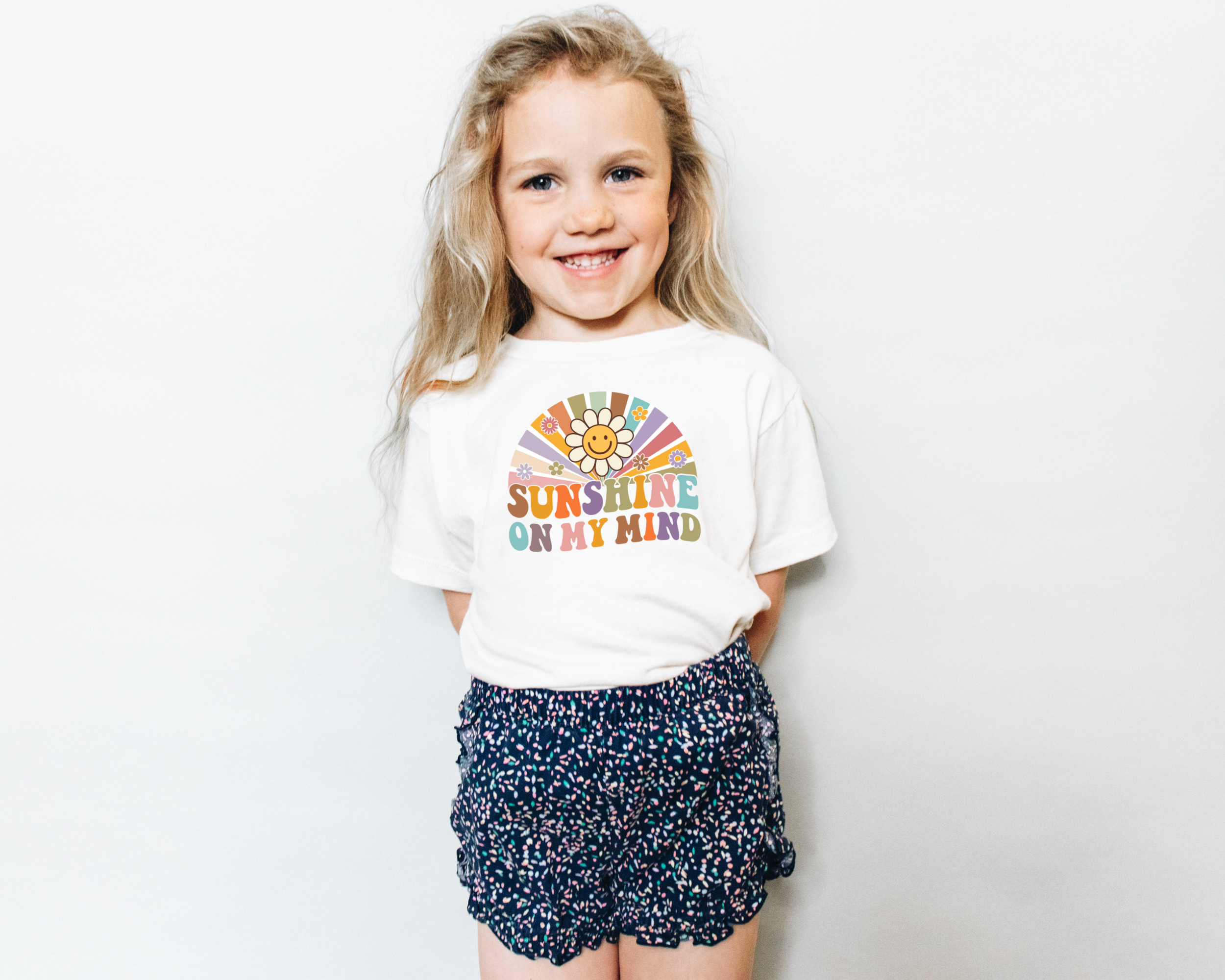 sunshine on my mind girls tshirt for spring or summer in a retro shirt design