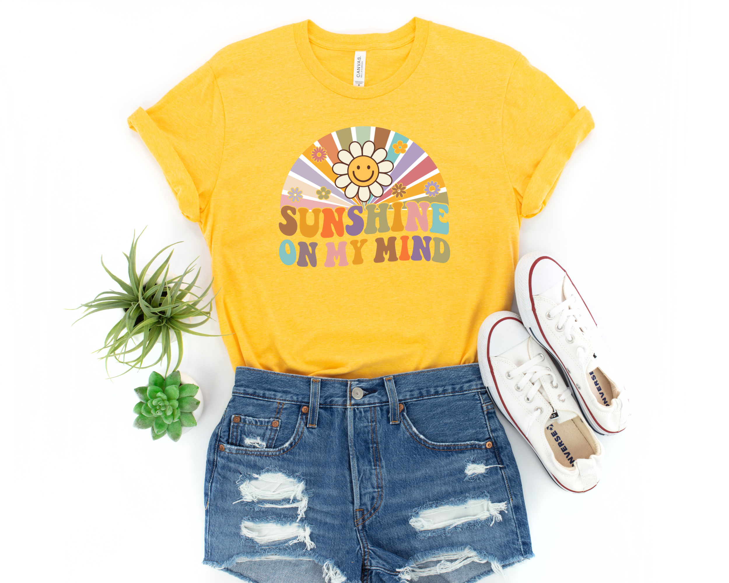 sunshine on my mind girls tshirt for spring or summer in a retro shirt design
