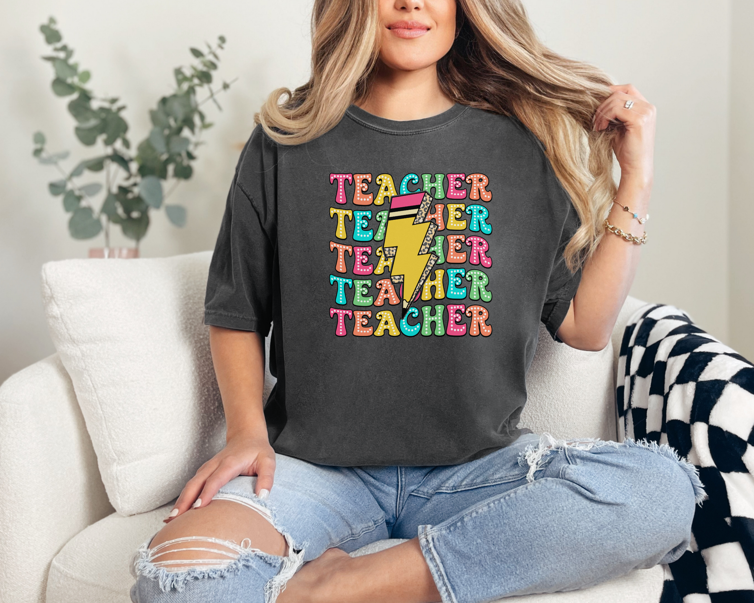 Bright teacher stacked tshirt