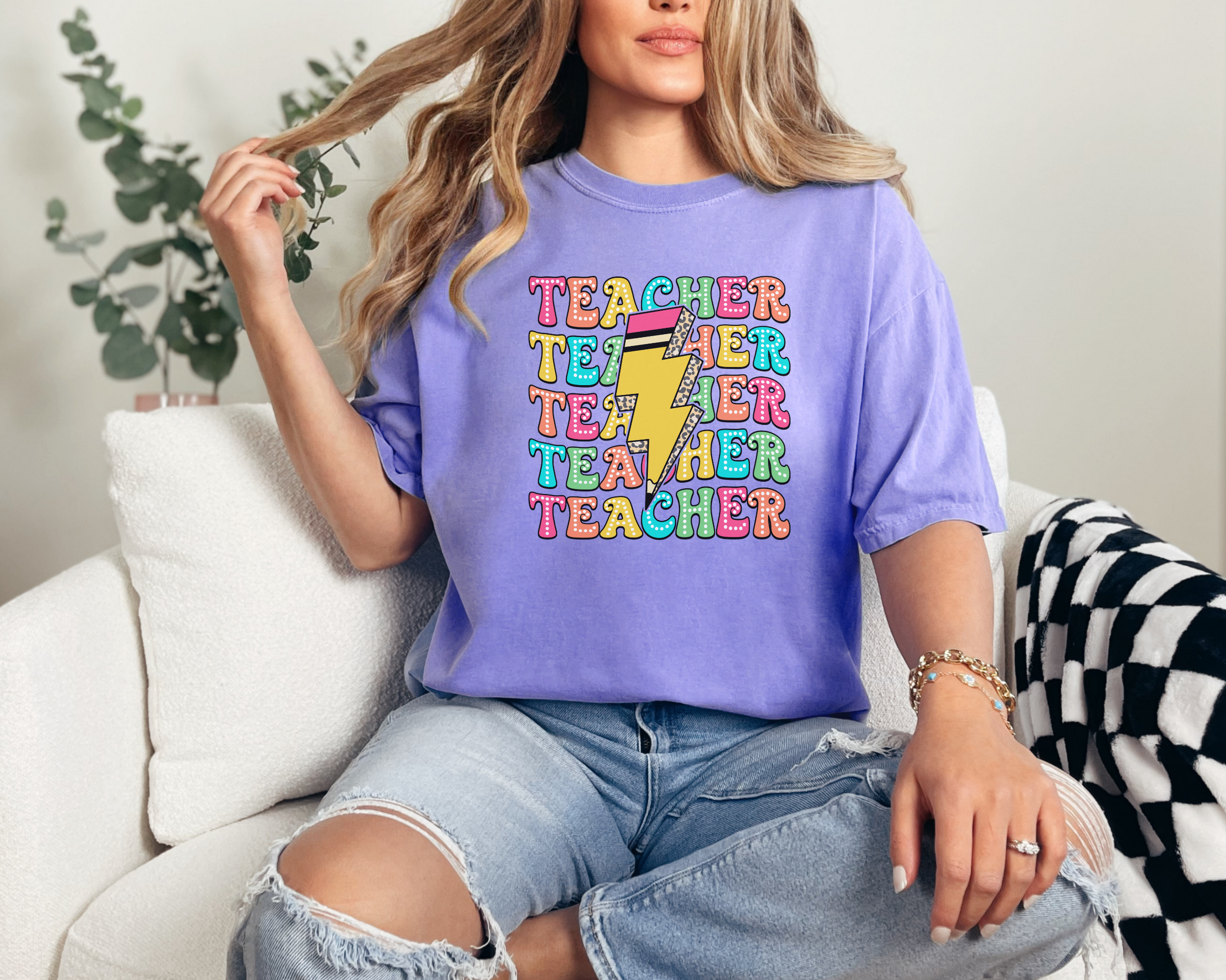 Bright teacher stacked tshirt
